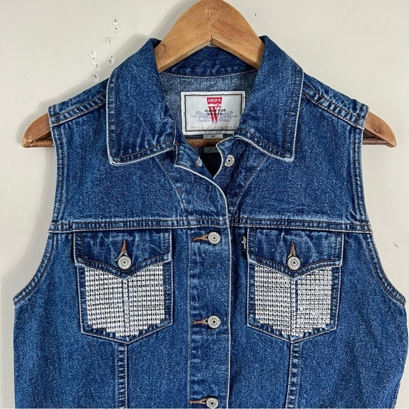 Vintage Lev’s Women’s Custom Jewelled Jean Jacket Vest Y2K 90’s Cotton Retro - Picture 3 of 9